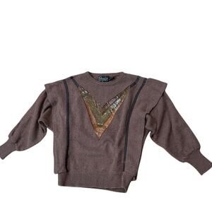 Vintage 1980s Brown Knit Batwing Sleeves Retro Statement Pullover / Medium -